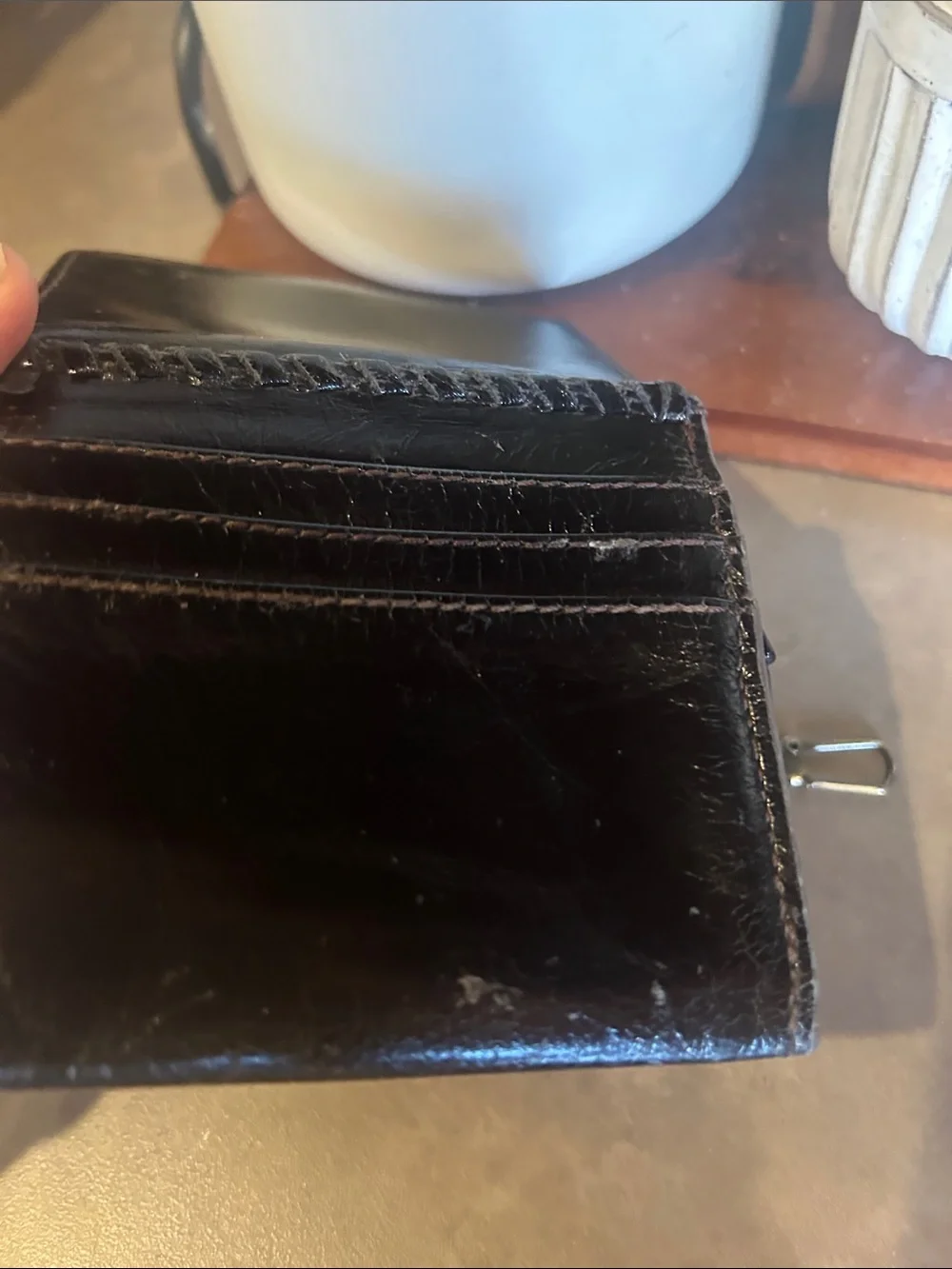 HOBO Black Leather ID Card Holder with Gold Logo